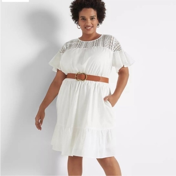 Lane Bryant NWT Flutter Sleeve Lace Fit & Flare Midi Dress 16 Feminine Lace - Picture 1 of 16